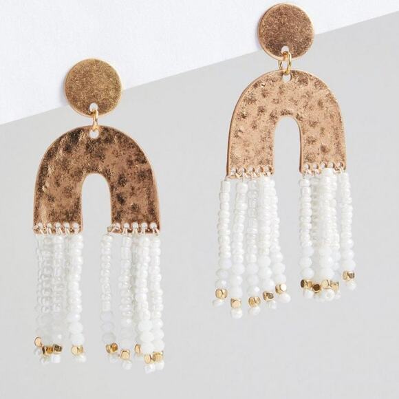 Torrid Geometric Arch Earrings - Beaded Metal Dangle Statement Jewelry Beads - Picture 2 of 6